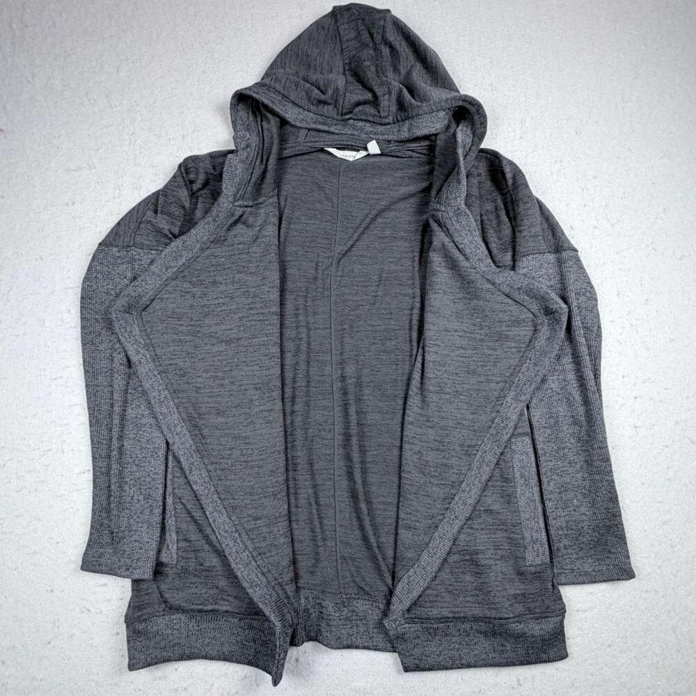 Athleta Blissful Hooded Cardigan Ruffle Front Mid Weight Work Office Athleisure